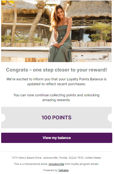 LASCANA Loyalty Club Points Email 